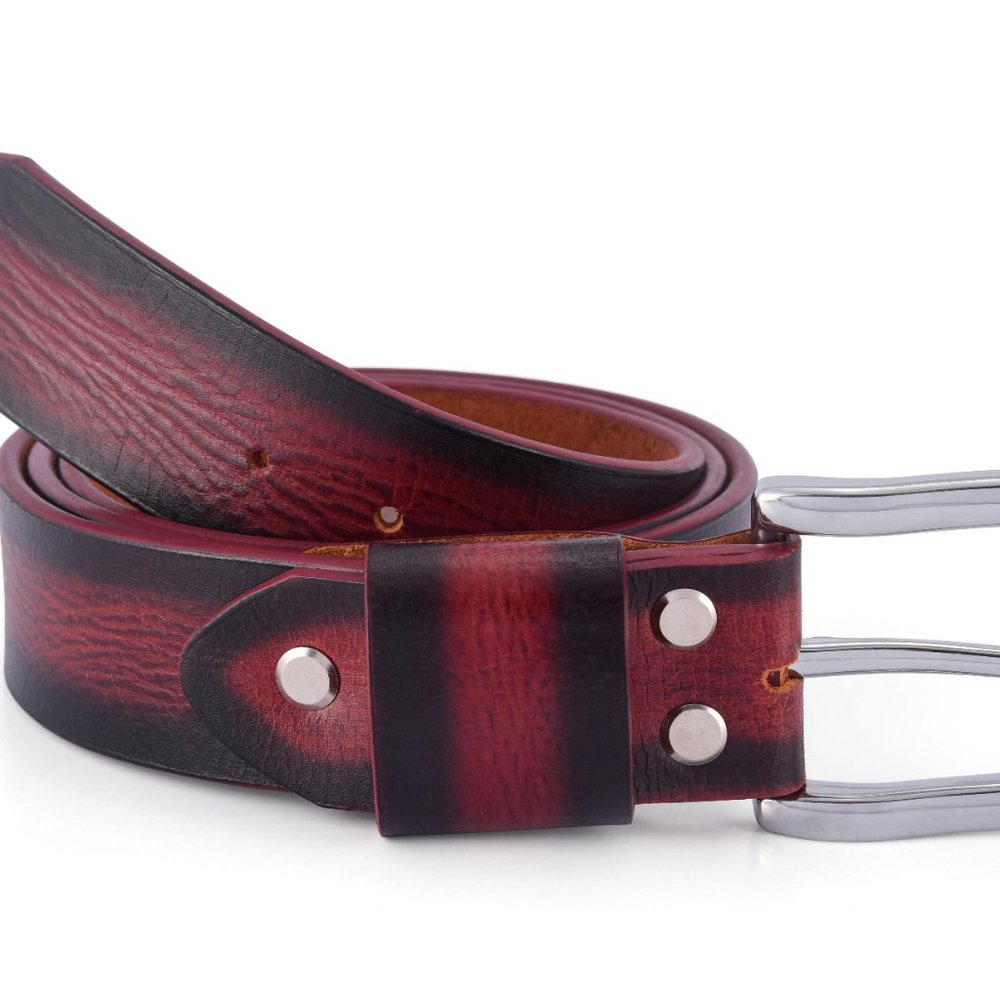 Full Grain Men's Vintage Sun Maroon Buffalo Leather Belt Free Personalization - Picture 4 of 14